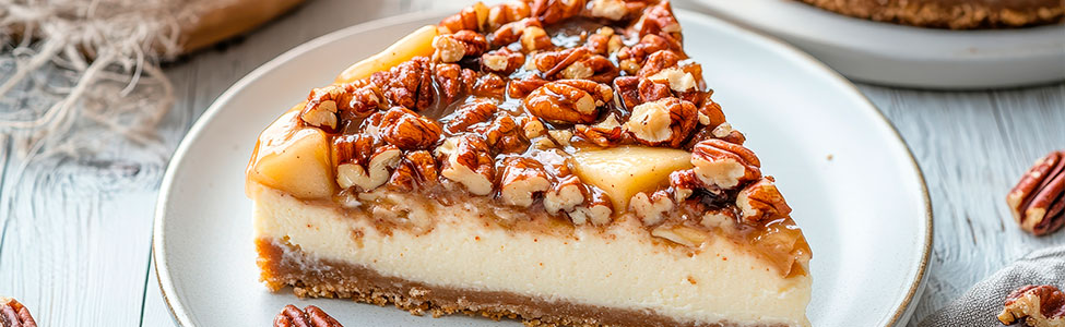 Delicioso cheesecake casero con manzana, caramelo y nuez-2