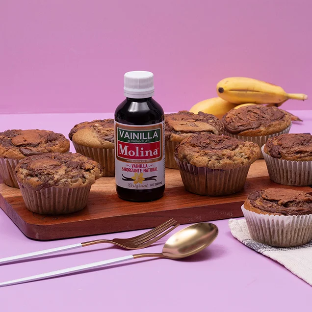 Muffins de plátano con crema de avellana